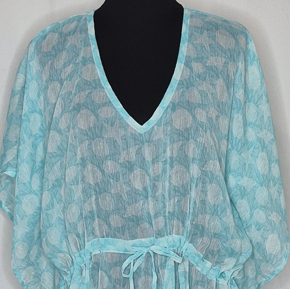 Just (Bee) Aqua Blue Seashell Beach Swim Coverup Sheer - Adjustable / One Size - Picture 6 of 12